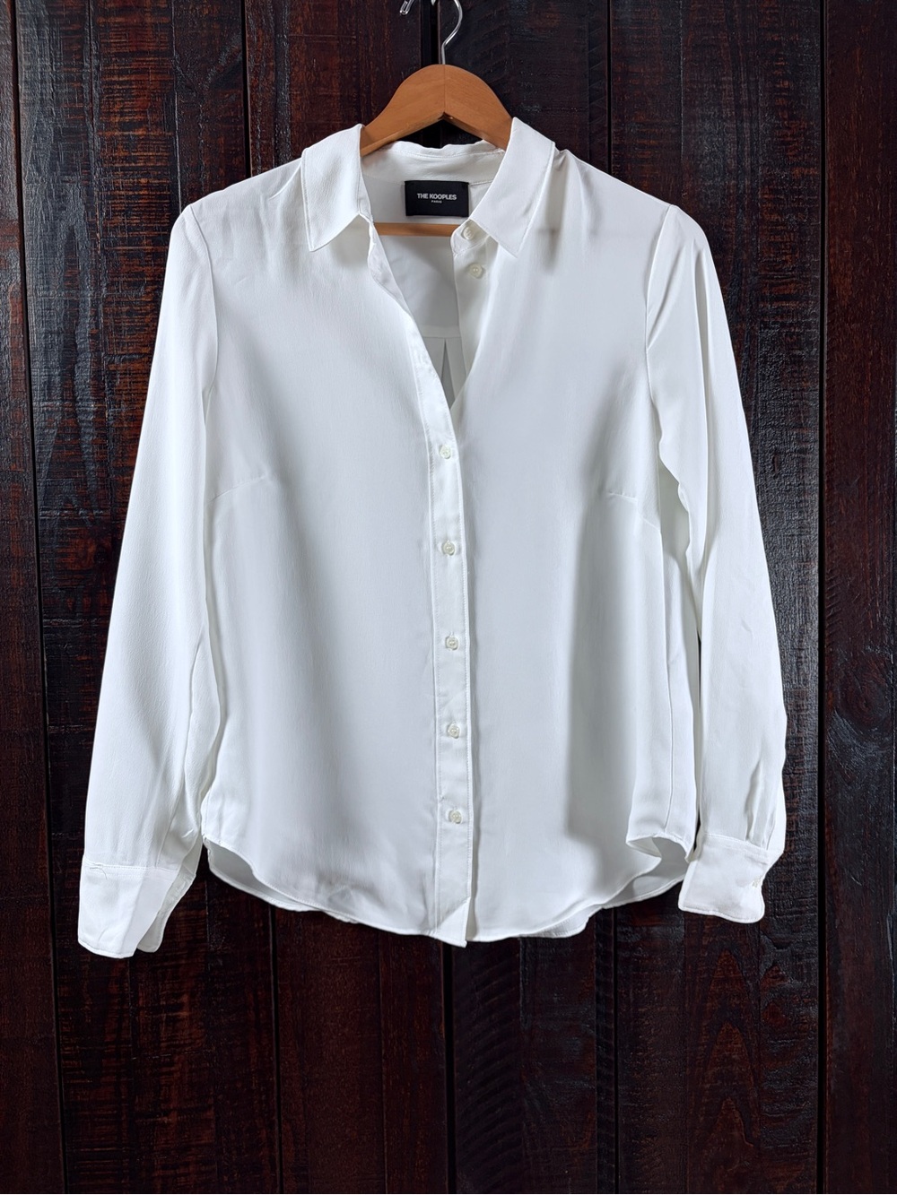 The Kooples Women’s White Long-Sleeve Satin Crepe Button-Down Shirt Size 8